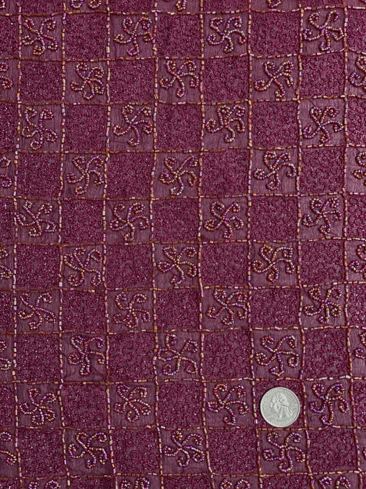 Cordovan Sequin & Beads On Silk Chiffon JEC-065-1 Fabric