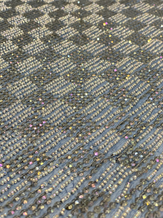 Provincial Blue Sequin & Beads On Silk Chiffon JEC-069-5 Fabric