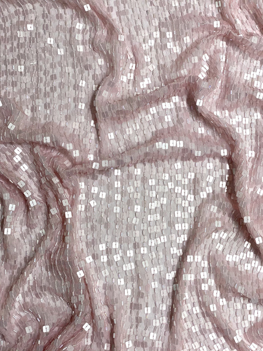 Pink Sequin & Beads On Silk Chiffon JEC-073-10 Fabric