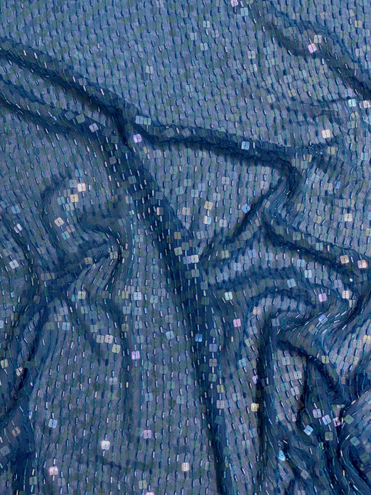 Blue Sequin & Beads On Silk Chiffon JEC-073-14 Fabric