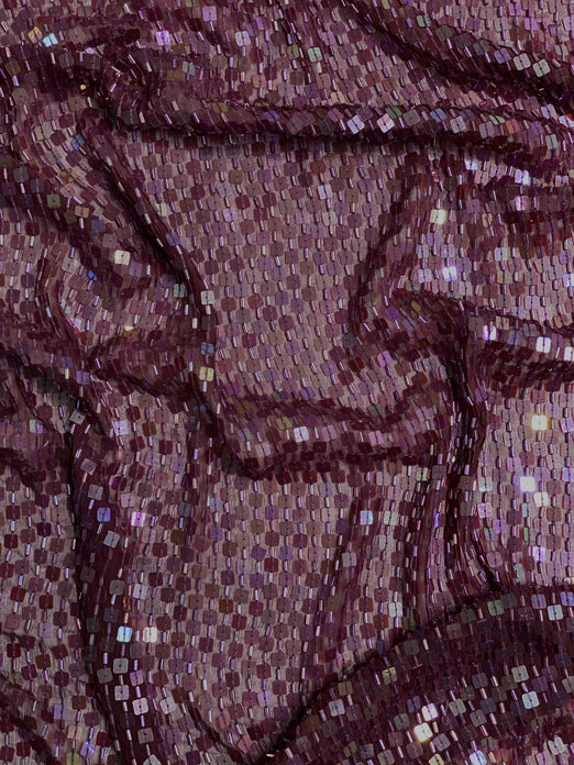 Ruby Wine Sequin & Beads On Silk Chiffon JEC-073-15 Fabric