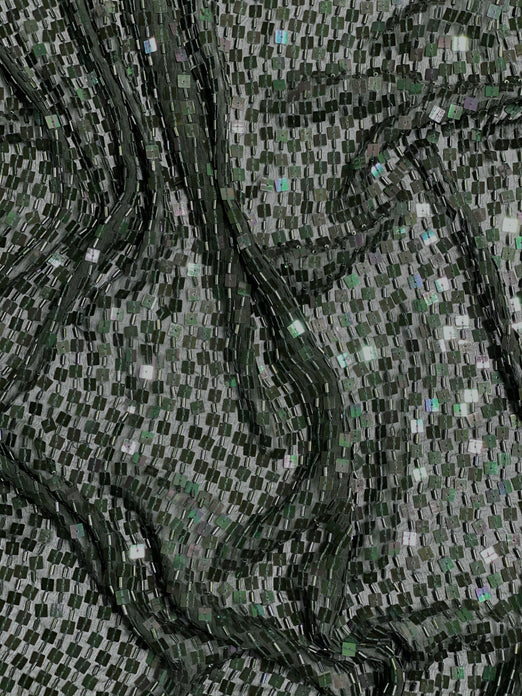 Dark Olive Green Sequin & Beads On Silk Chiffon JEC-073-16 Fabric
