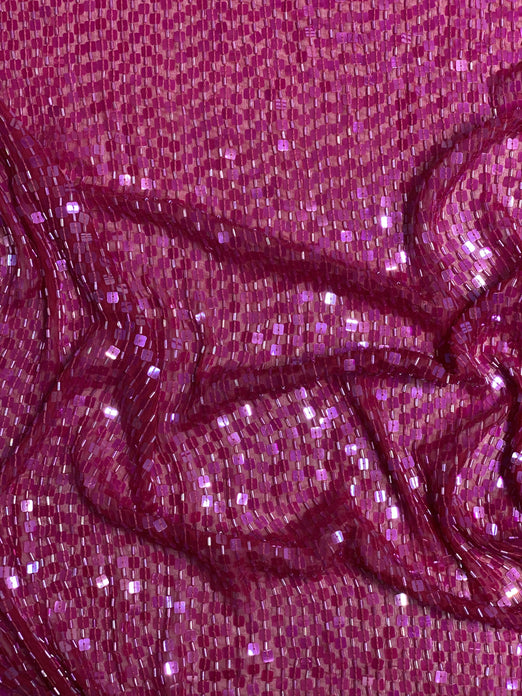 Raspberry Sorbet Sequin & Beads On Silk Chiffon JEC-073-17 Fabric