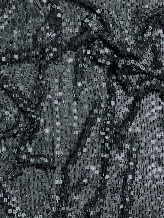 Dark Pewter Sequin & Beads On Silk Chiffon JEC-073-2 Fabric