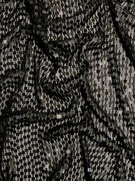 Black Sequin & Beads On Silk Chiffon JEC-073-3 Fabric
