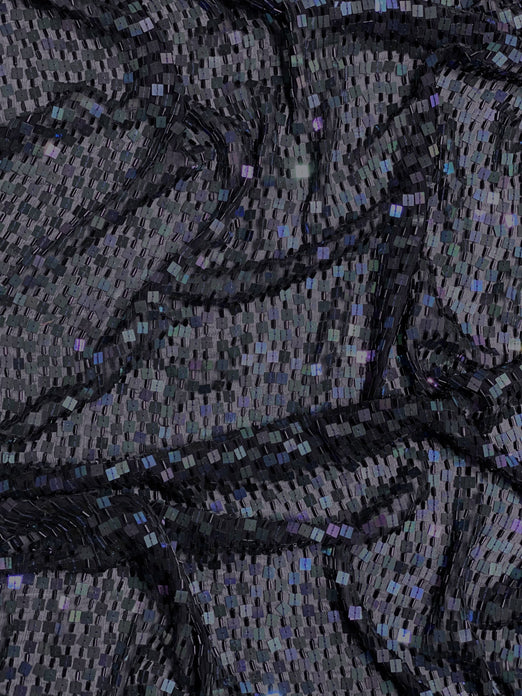 Navy Sequin & Beads On Silk Chiffon JEC-073-4 Fabric