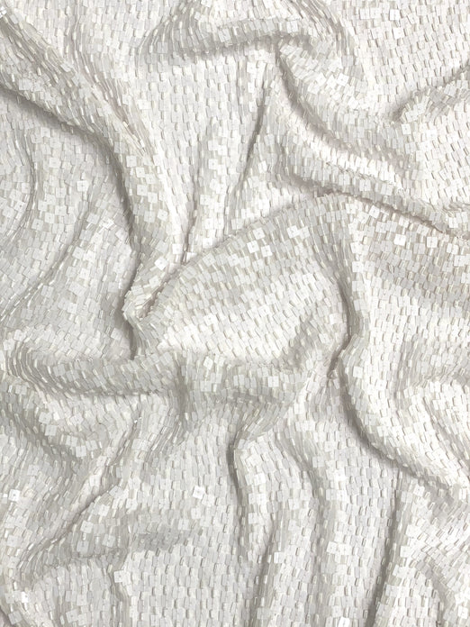 Bright White Sequin & Beads On Silk Chiffon JEC-073-5 Fabric