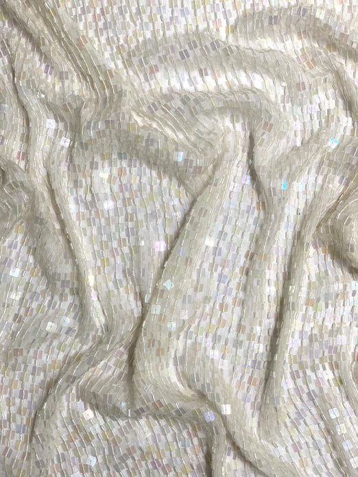Offwhite Sequin & Beads On Silk Chiffon JEC-073-7 Fabric