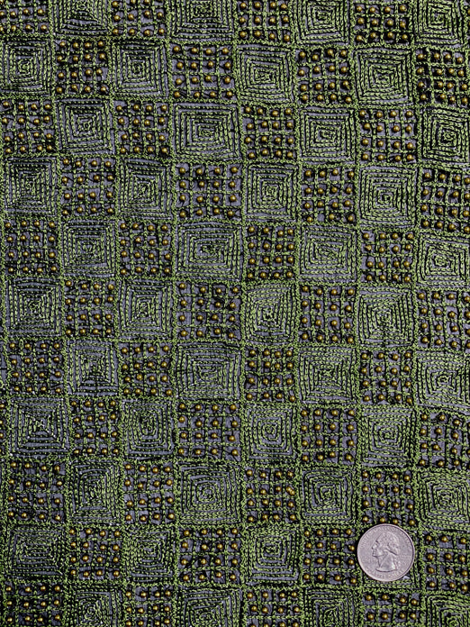Green Sequin & Beads On Silk Chiffon JEC-082-2 Fabric