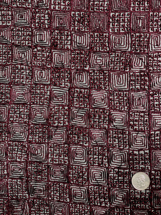 Burgundy Sequin & Beads On Silk Chiffon JEC-082-3 Fabric