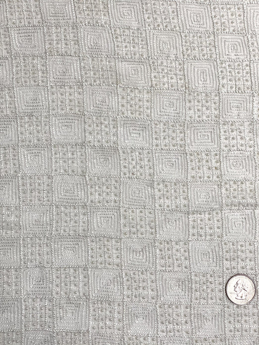 White Sequin & Beads On Silk Chiffon JEC-082-5 Fabric