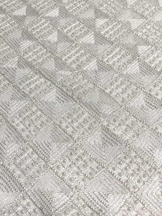 White Sequin & Beads On Silk Chiffon JEC-082-5 Fabric