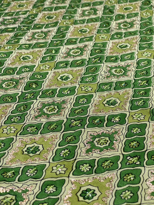 Green Sequin & Beads On Silk Chiffon JEC-083-3 Fabric