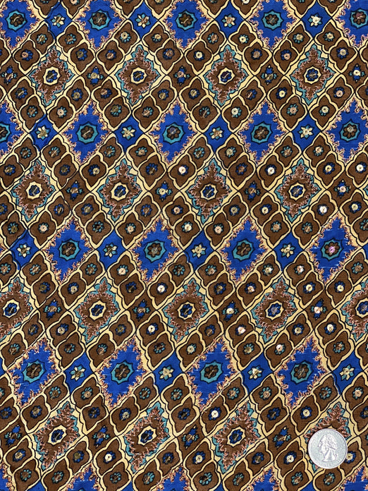 Brown Sequin & Beads On Silk Chiffon JEC-083-4 Fabric