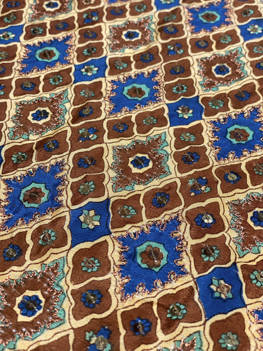 Tan Brown Sequin & Beads On Silk Chiffon JEC-083-6 Fabric