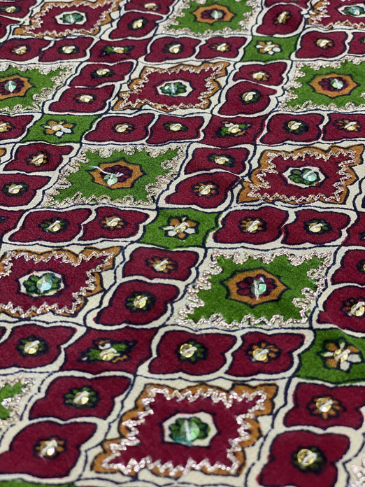 Red Green Sequin & Beads On Silk Chiffon JEC-083 Fabric