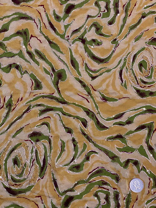 Mustard Sequin & Beads On Silk Chiffon JEC-086 Fabric