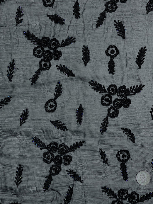Black Sequin & Beads On Silk Chiffon JEC-093-3 Fabric
