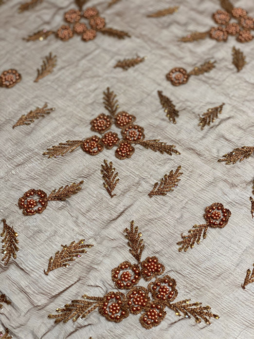 Brown Sequin & Beads On Silk Chiffon JEC-093 Fabric