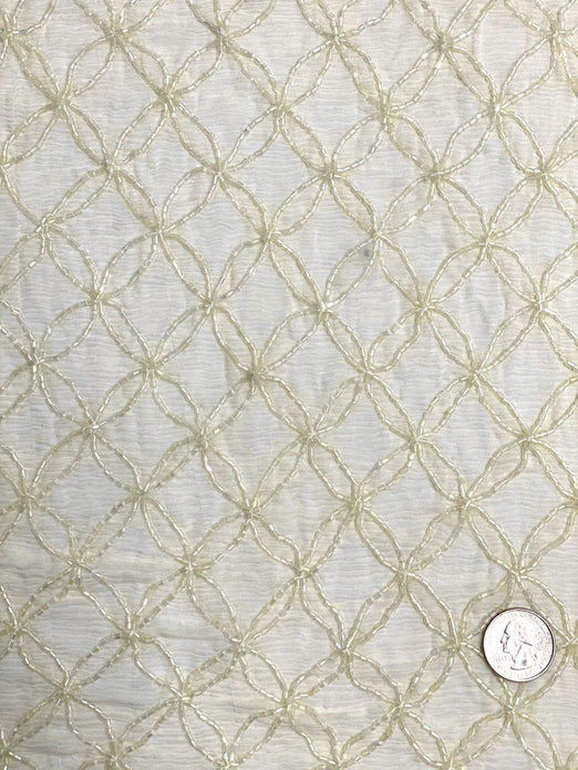 Ivory Sequin & Beads On Silk Chiffon JEC-102-1 Fabric