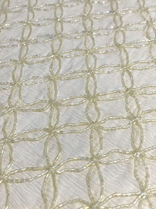 Ivory Sequin & Beads On Silk Chiffon JEC-102-1 Fabric