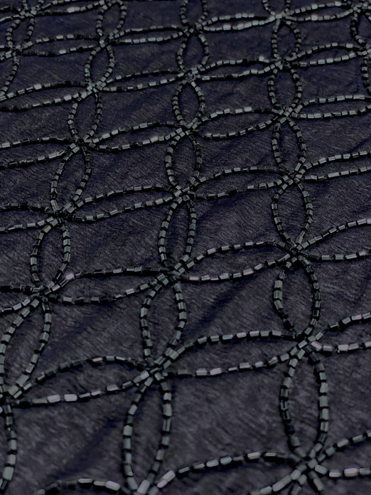 Navy Sequin & Beads On Silk Chiffon JEC-102-7 Fabric