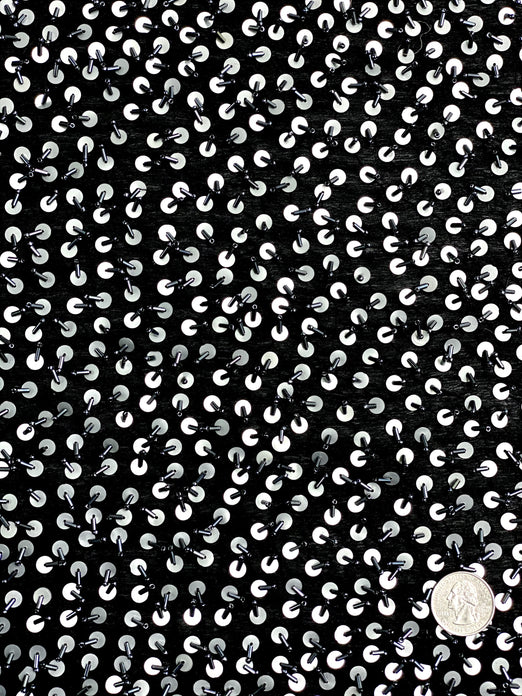 Black Silver Sequin & Beads On Silk Chiffon JEC-105-1 Fabric