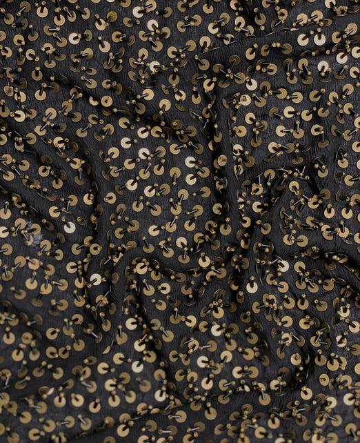 Black Gold Sequin & Beads On Silk Chiffon JEC-105 Fabric
