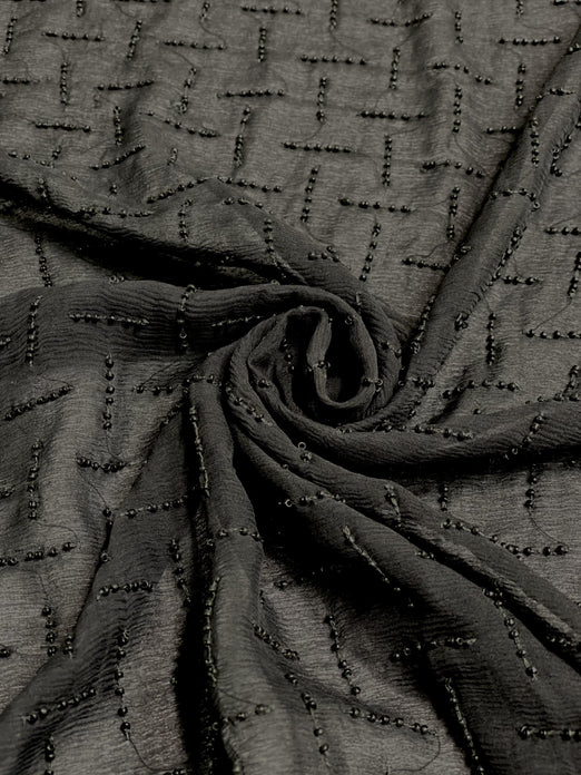 Black Sequin & Beads On Silk Chiffon JEC-109-4 Fabric