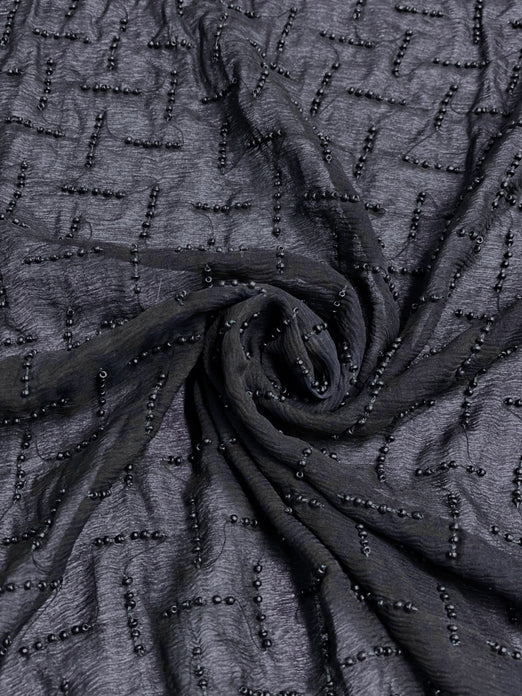 Navy Sequin & Beads On Silk Chiffon JEC-109-6 Fabric