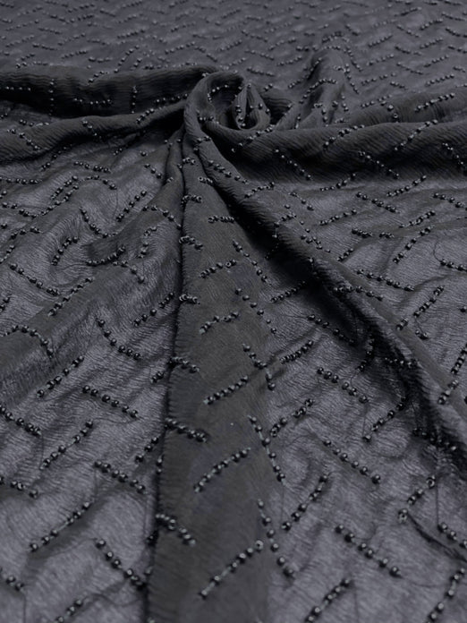 Navy Sequin & Beads On Silk Chiffon JEC-109-6 Fabric