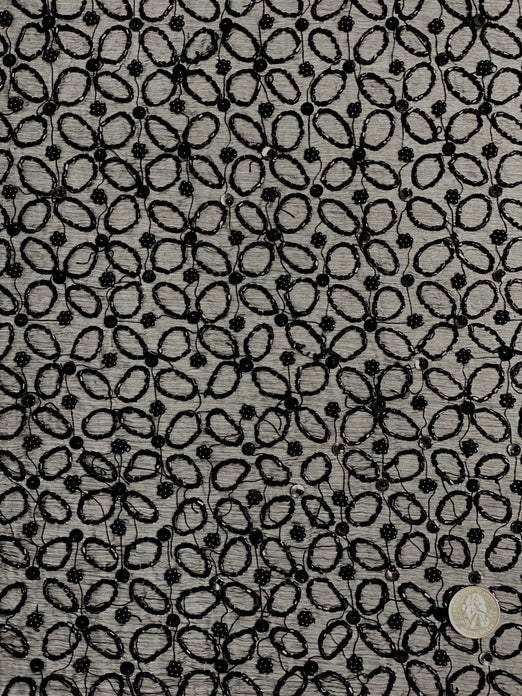 Black Sequin & Beads On Silk Chiffon JEC-112-1 Fabric