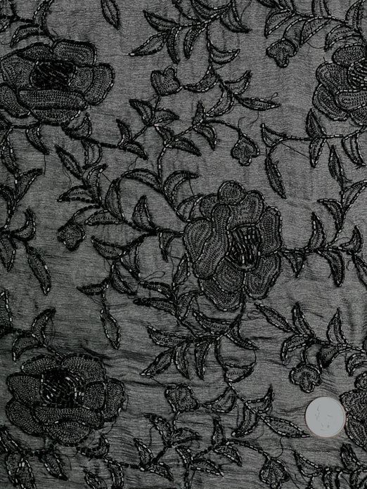 Black Sequin & Beads On Silk Chiffon JEC-113-9 Fabric