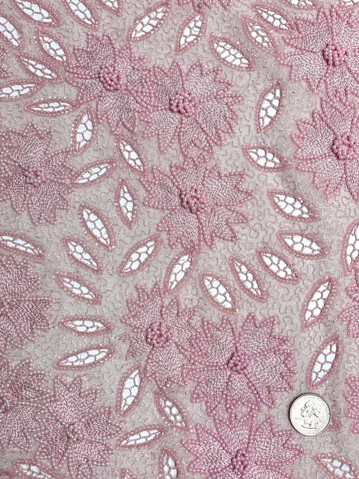 Pink Sequin & Beads On Silk Chiffon JEC-114-5 Fabric