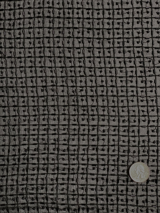 Black Sequin & Beads On Silk Chiffon JEC-118 Fabric