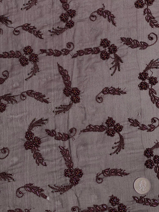 Wine Sequin & Beads On Silk Chiffon JEC-122-10 Fabric