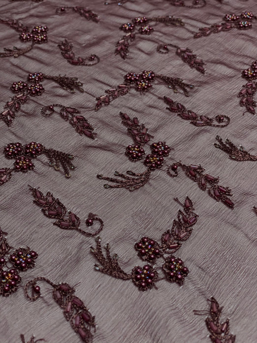 Wine Sequin & Beads On Silk Chiffon JEC-122-10 Fabric