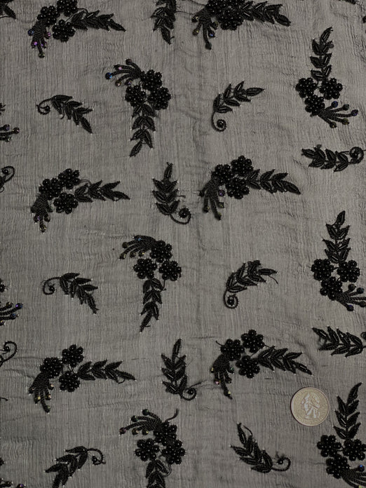 Black Sequin & Beads On Silk Chiffon JEC-122 Fabric
