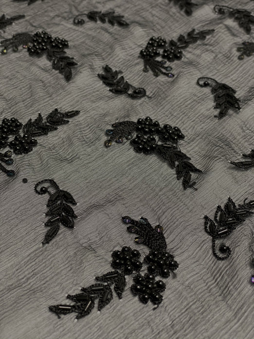 Black Sequin & Beads On Silk Chiffon JEC-122 Fabric