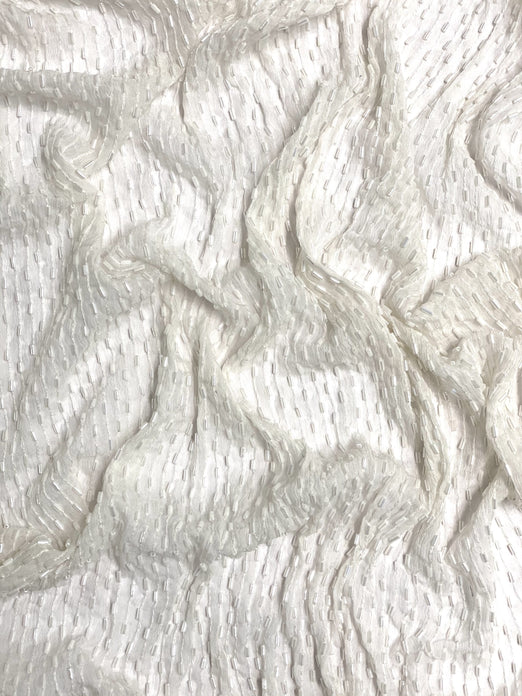 White Sequin & Beads On Silk Chiffon JEC-125-5 Fabric