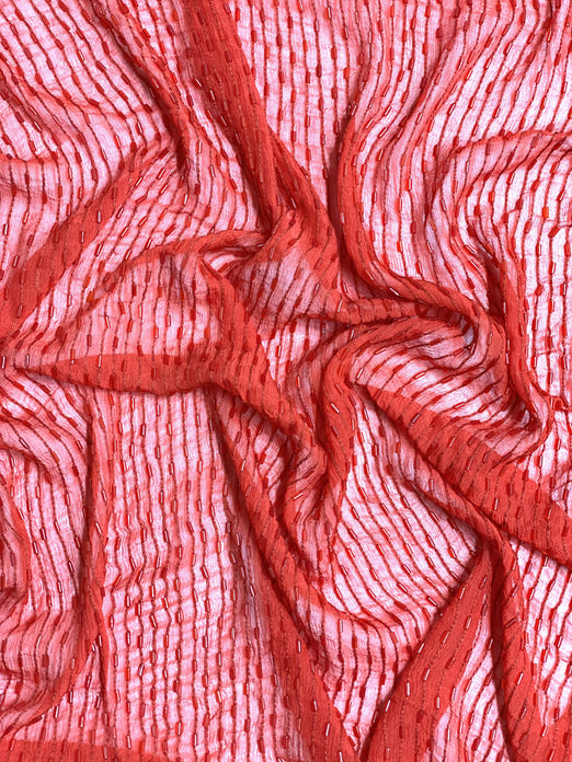 Red Sequin & Beads On Silk Chiffon JEC-125-9 Fabric