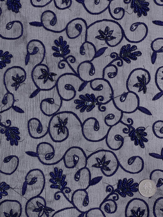Blue Sequin & Beads On Silk Chiffon JEC-126-8 Fabric