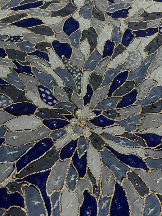Blue Sequin & Beads On Silk Chiffon JEC-129-3 Fabric