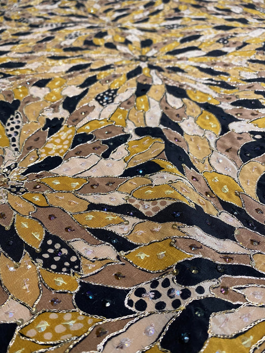 Mustard Sequin & Beads On Silk Chiffon JEC-129-4 Fabric