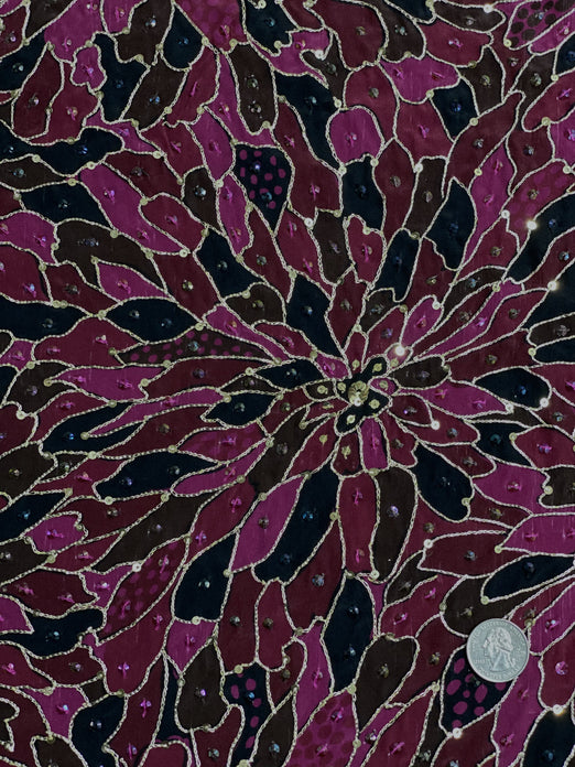 Purple Sequin & Beads On Silk Chiffon JEC-129-6 Fabric