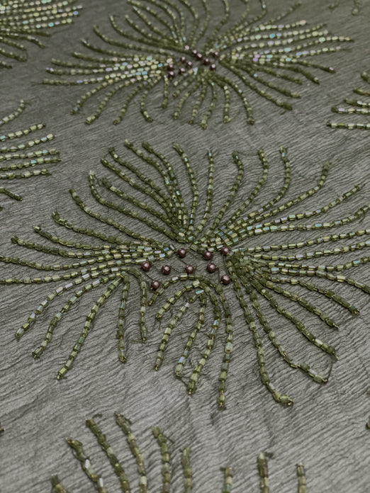Olive Green Sequin & Beads On Silk Chiffon JEC-133-5 Fabric