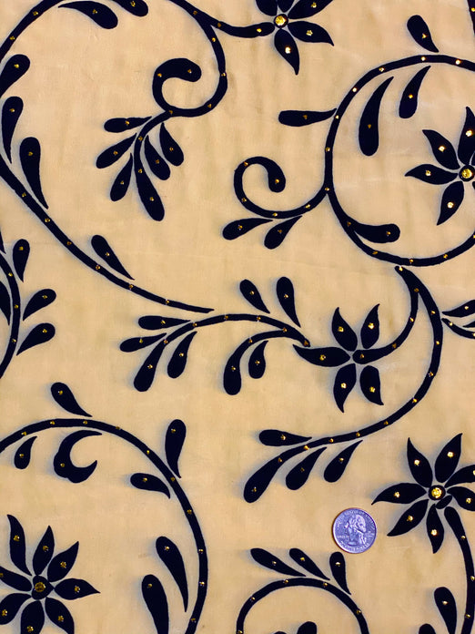 Clay Sequin & Beads On Silk Chiffon JEC-136-3 Fabric