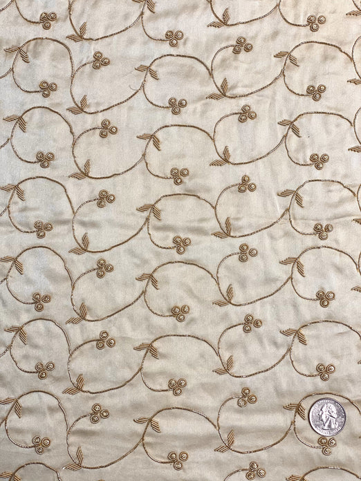Cream Sequin & Beads On Silk Chiffon JEC-139 Fabric