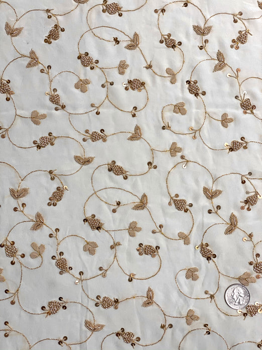 Cream Sequin & Beads On Silk Chiffon JEC-144 Fabric