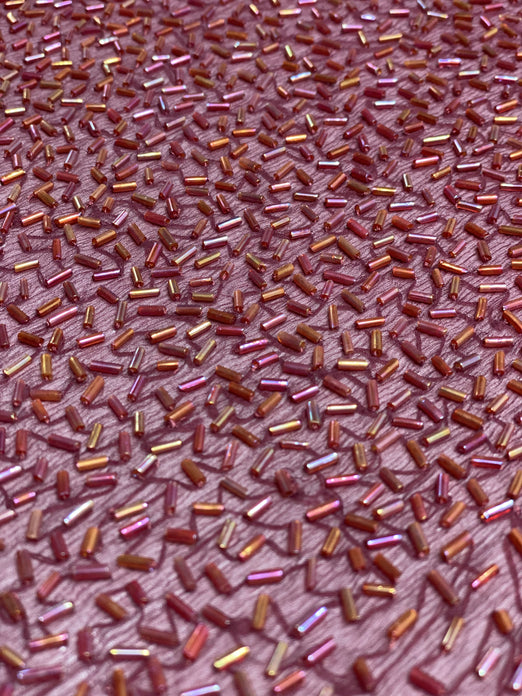 Wine Sequin & Beads On Silk Chiffon JEC-148-1 Fabric